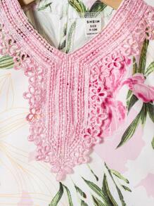 1 件装女婴 V 领长袖休闲连衣裙，简约时尚，适合夏季 - 彩色 - 查看 4