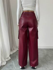 TrendSteals Women's Fashionable Solid Color Cargo Pants Fall Cloth For Women - Burgundy - View 2