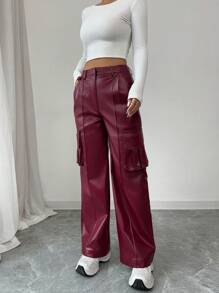TrendSteals Women's Fashionable Solid Color Cargo Pants Fall Cloth For Women - Burgundy - View 3