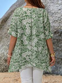 EMERY ROSE Áo cánh du lịch thường ngày in họa tiết cây cỡ lớn có hai túi, Áo hòa nhạc cho nữ, Áo lễ Phục sinh cho nữ, Áo lễ Phục sinh cho nữ, Áo hòa nhạc đồng quê, Trang phục phương Tây cho nữ, Phong cách Boho Chic, Áo dài nữ mùa hè - màu xanh lá - Xem 2