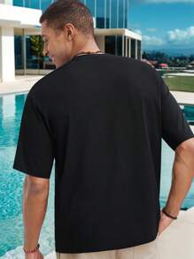Manfinity VCAY Men's Knitted Casual Loose Fit Short Sleeve T-Shirt, Young And Fashionable For Daily Wear