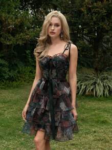 SHEIN MOD Vestido corsé vintage de 2 en 1 con estampado floral en todo el vestido y múltiples faldas desmontables en estilo de corte - Vestido de cumpleaños, vestido de desfile, vestido de capas, vestido para cita, fiesta, vacaciones, té, cumpleaños, atuendo de verano para mujer, Pascua, atuendo de rave, festival, atuendo de concierto para mujer, atuendo de brunch para mujer, vestido de graduación