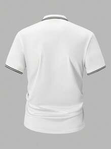 Manfinity Dauomo 男式休闲撞色边饰 Polo 衫，夏季 - 白色 - 查看 2