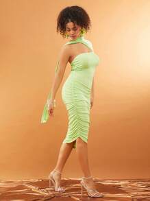 SHEIN Unity Asymmetrical Sleeve Ruche Summer Event Dress St Patrick Day Bridal Guest Wedding Prom Special Occasion Graduation Brunch Graduation Brunch Neon Easter Pastel Green - Green - View 2