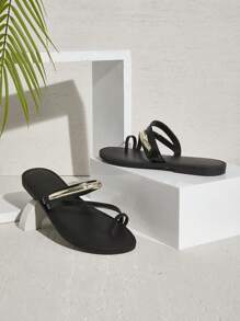 SHUZIA Sandalias planas versátiles y de moda para mujer - Negro - Ver 2