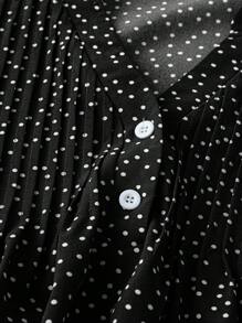 Linhara Blusa de mujer de tallas grandes con cuello en V, volantes y mangas abullonadas con lunares - Negro - Ver 4