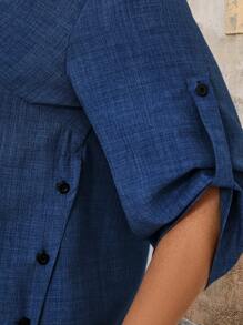 EMERY ROSE Set de 2 piezas de talla grande para mujer con camisa de cuello redondo con botones y pantalones, conjunto de verano informal - Neblina azul - Ver 6