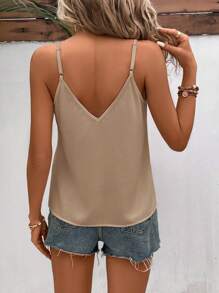 SHEIN Frenchy Women Solid Color Arc Hem Design Loose Casual Camisole Brown Summer - Khaki - View 2