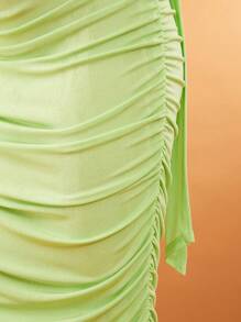 SHEIN Unity Asymmetrical Sleeve Ruche Summer Event Dress St Patrick Day Bridal Guest Wedding Prom Special Occasion Graduation Brunch Graduation Brunch Neon Easter Pastel Green - Green - View 4