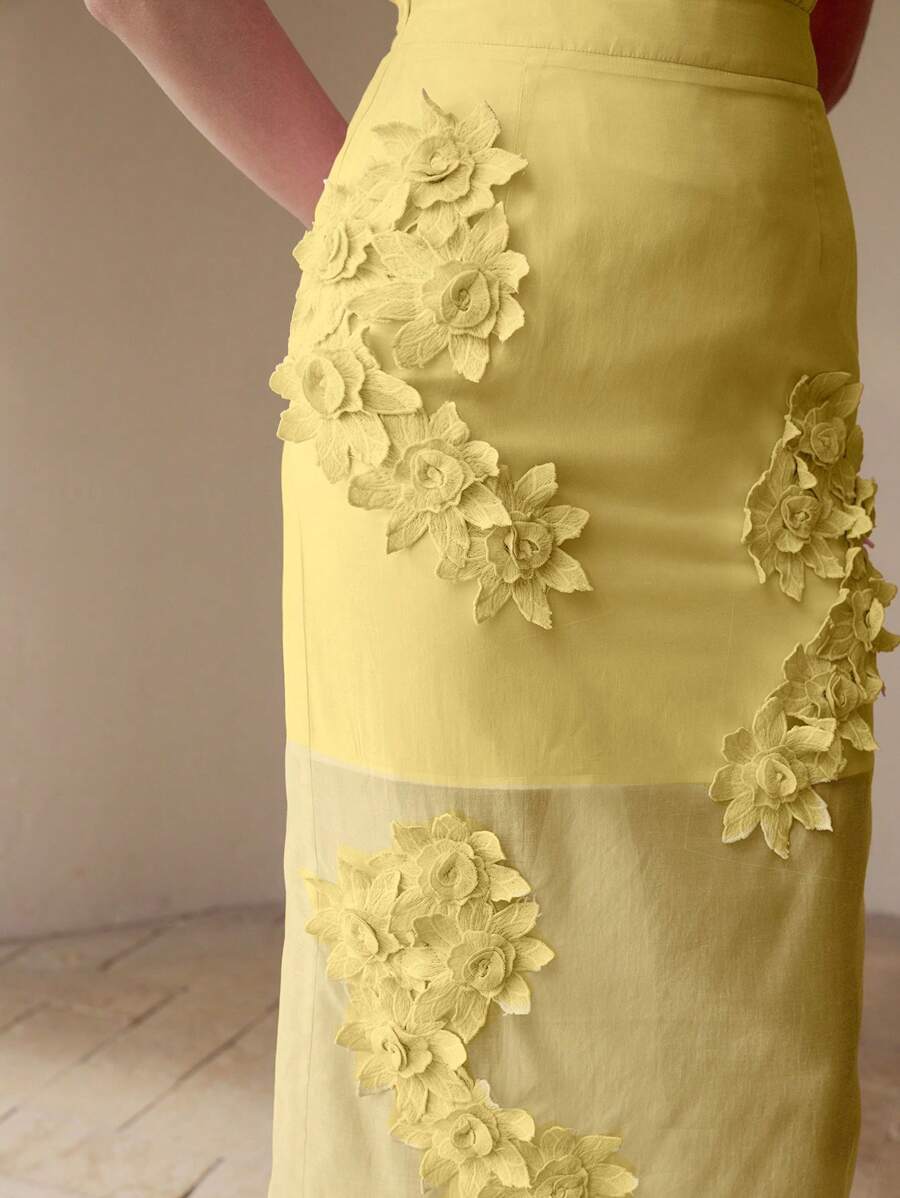 MOTF PREMIUM 女士3D花卉钩针蕾丝修身长裙