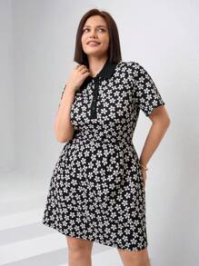 Chikora Plus Size Casual Short Sleeve Dress, Stylish & Suitable For Summer Casual Dresses For Women Dresses For Women Mini Spring Dress For Women Casual Dresses For Woman New Arrivals Women Dress Woman Dress Summer Outfits For Women Women Summer Set Petite Dresses For Woman,Business Casual Woman - Multicolor - View 3