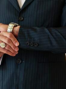 Calvornis Men's Casual Blazer With Single-Breasted Button Closure And Striped Blue-Green Pattern - Navy Blue - View 6