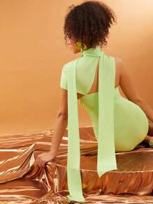 SHEIN Unity Asymmetrical Sleeve Ruche Summer Event Dress St Patrick Day Bridal Guest Wedding Prom Special Occasion Graduation Brunch Graduation Brunch Neon Easter Pastel Green - Green - View 1