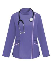 TaskEZ 女式纯色立领长袖上衣和裤子 护理服套装 跑步护士服和制服 洗手口袋透气拉绒服装套装 带口袋的弹性运动工作服 手术服上衣和裤子套装 女式手术服套装：缺口 V 领塞入式上衣和直筒裤 基本慢跑手术服套装 护理服弹力上衣和抽绳工装裤