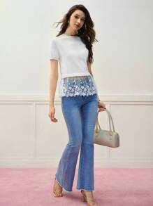 MOTF Women's Lace Trim Knitted Sweater Top - White - View 3