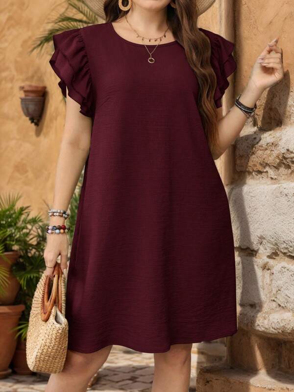 EMERY ROSE Vestido de talla grande casual de unicolor con manga corta