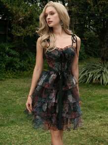 SHEIN MOD Vestido corsé vintage de 2 en 1 con estampado floral en todo el vestido y múltiples faldas desmontables en estilo de corte - Vestido de cumpleaños, vestido de desfile, vestido de capas, vestido para cita, fiesta, vacaciones, té, cumpleaños, atuendo de verano para mujer, Pascua, atuendo de rave, festival, atuendo de concierto para mujer, atuendo de brunch para mujer, vestido de graduación