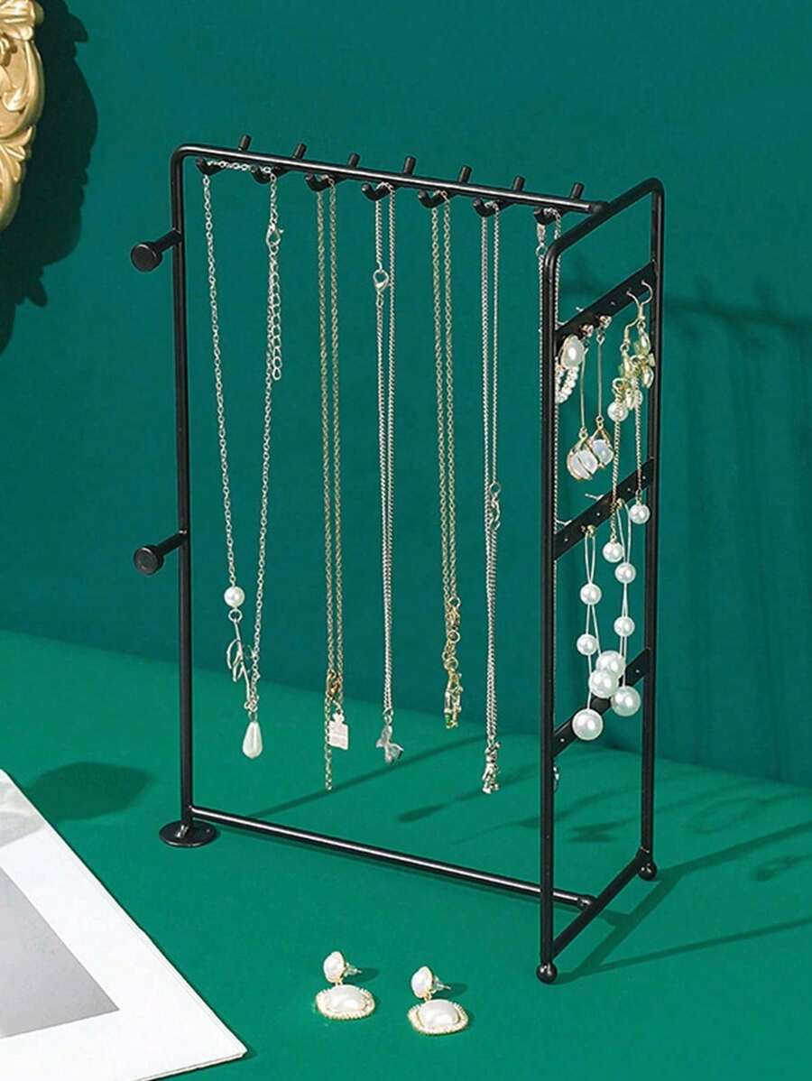 1pc Iron Jewelry Display Rack, Gift For Valentine's Day,Room Decor,Home Decor,Bedroom Decor,Wedding Decor,House Decor,Home Decor Items,Room Decoration Stuff,Room Decor Bedroom,Easter,Storage,Organization And Storage,Bathroom Decor,Bathroom Organizer,Jewelry Organiser,Jelwlry Box,Back-To-School Season - Black - View 1