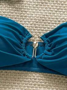 Swim Chiccia 2 piezas de bikini sexy para mujer de verano con tirantes finos y decoración metálica en unicolor