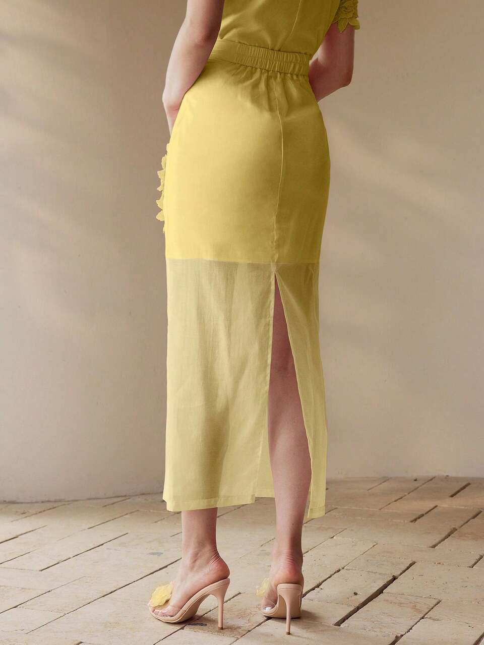 WOMEN 3D FLORAL CROCHET LACE FITTED LONG SKIRT