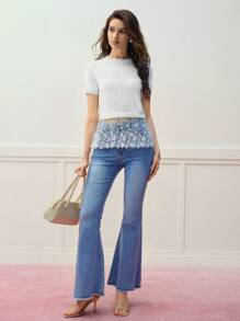 MOTF Women's Lace Trim Knitted Sweater Top - White - View 4