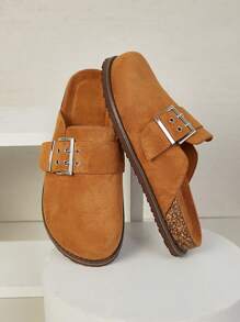 SHUZIA Women's Oversized Buckle Decor Closed Toe Cushion Midsole Suede Black Slip-On Clogs - Versatile, & Comfortable Spring Shoes Spring Break Easter - Maroon - View 6