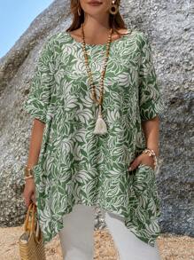 EMERY ROSE Áo cánh du lịch thường ngày in họa tiết cây cỡ lớn có hai túi, Áo hòa nhạc cho nữ, Áo lễ Phục sinh cho nữ, Áo lễ Phục sinh cho nữ, Áo hòa nhạc đồng quê, Trang phục phương Tây cho nữ, Phong cách Boho Chic, Áo dài nữ mùa hè - màu xanh lá - Xem 1