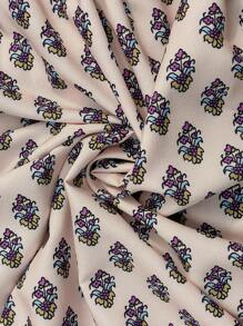 LanaWest Women Patterned Drawstring Wooden Bead Decor Color Block A-Line Mini Dress With Lantern Sleeves, Casual - Multicolor - View 8