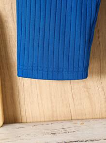 2pcs Baby Boy Solid Color Short Sleeve Top And Long Pants Set - Blue - View 8