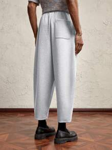 AKNOTIC Business Casual 男士灰色针织宽松 O 型环哈伦裤，休闲松紧腰带，金属板细节，适合秋冬季日常穿着 - 淺灰色 - 查看 3