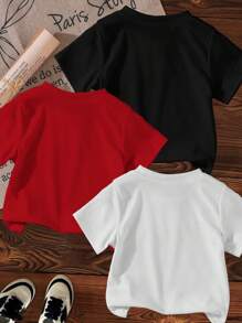 SHEIN 3 件装年轻男孩休闲可爱蜘蛛图案短袖圆领 T 恤，夏季 - 彩色 - 查看 2