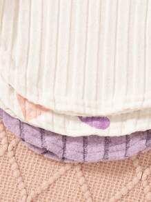 SHEIN Vintaside Kids 3-Piece Baby Girls Autumn/Winter Set: Fluffy Ribbed Round Neck Long Sleeve Top, Heart Print Leggings, Fashion Casual Home Outfit