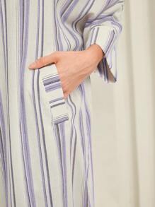 Al Najma 女士条纹简约阿拉伯风格连衣裙，适合夏季 - 紫色 - 查看 6