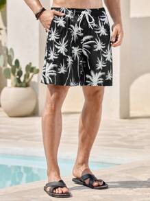 Manfinity RSRT 男士休闲短裤，时尚设计，适合夏季男士度假男士沙滩短裤男士泳裤男士泳裤短裤 - 黑色 - 查看 4