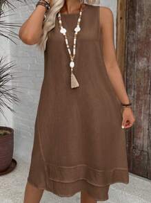 SHEIN VCAY Plus Size Sleeveless Solid Color Casual Vacation Dress