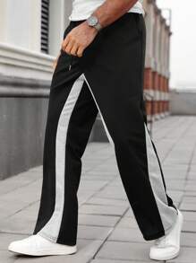 Manfinity Homme Pantalones de chándal casuales con cintura ajustable y pierna ancha de color contrastado talla grande para hombre