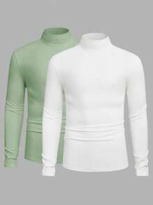 Manfinity VCAY Men's Casual Solid Color Stand Collar Long Sleeve T-Shirt
