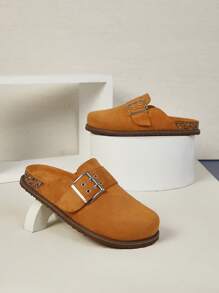 SHUZIA Women's Oversized Buckle Decor Closed Toe Cushion Midsole Suede Black Slip-On Clogs - Versatile, & Comfortable Spring Shoes Spring Break Easter - Maroon - View 2