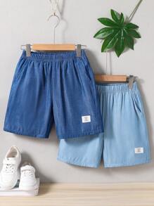 2pcs Set Tween Boy Denim Effect Casual Sports Shorts, Summer New Arrival - Multicolor - View 1