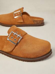 SHUZIA Women's Oversized Buckle Decor Closed Toe Cushion Midsole Suede Black Slip-On Clogs - Versatile, & Comfortable Spring Shoes Spring Break Easter - Maroon - View 5