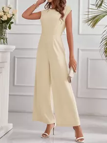 SHEIN Clasi Mono elegante para mujer de unicolor, con cuello redondo, mangas de murciélago y bolsillos, pierna ancha