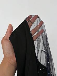 Celure Plus Size Women Sequin & Mesh Panel Blouse - Black - View 8