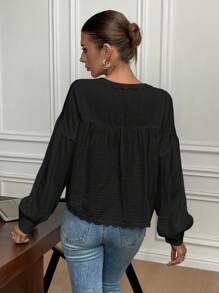 Serisse Women's V-Neck Long Sleeve Solid Color Blouse, Minimalist Fashion Suitable For Summer Winter Black - Black - View 2