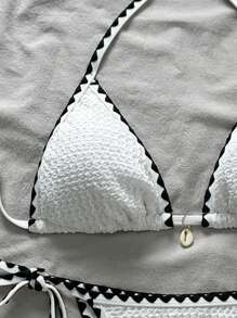 Swim Mod Women's 2pcs Summer Beach Contrast Trim Halter Bikini Set Clothes - White - View 4