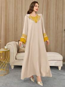 Al Najma Simple And Fashionable Arabic Style Dress, Suitable For Summer,Modest - Apricot - View 7
