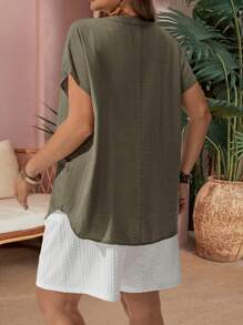EMERY ROSE Blusa casual con scollo a V e maniche a pipistrello, da donna taglie forti, abbigliamento estivo, outfit da vacanza, abbigliamento boho da donna