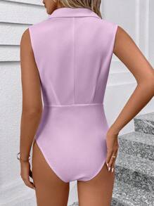 SHEIN Clasi Women's Elegant White Bodysuit With Collar - Mauve Purple - View 2