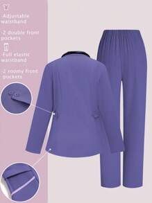 TaskEZ 女式纯色立领长袖上衣和裤子 护理服套装 跑步护士服和制服 洗手口袋透气拉绒服装套装 带口袋的弹性运动工作服 手术服上衣和裤子套装 女式手术服套装：缺口 V 领塞入式上衣和直筒裤 基本慢跑手术服套装 护理服弹力上衣和抽绳工装裤