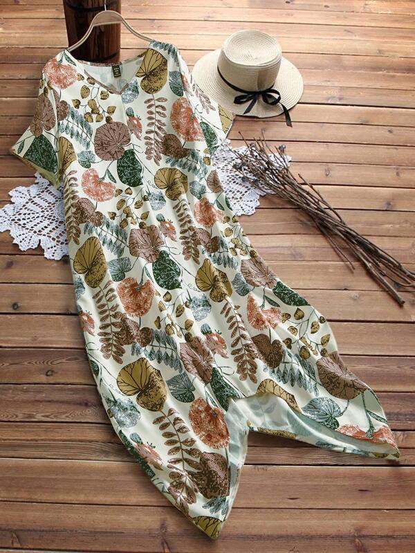 EMERY ROSE Plus Size Simple Round Neck Short Sleeve Country Dress  Spring Outfits For Women Summer Outfits For Women
