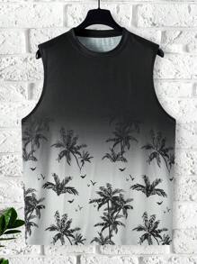 Manfinity RSRT Men's Casual Palm Tree Print Round Neck Versatile Tank Top Summer Men Clothes Men Summer Tops - Multicolor - View 3